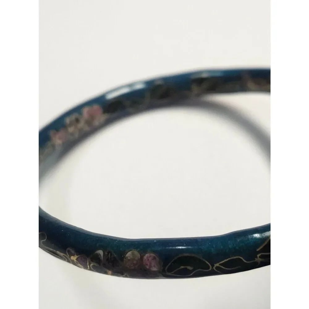 Blue Floral Cloisonné Bangle Bracelet - Picture 3 of 5